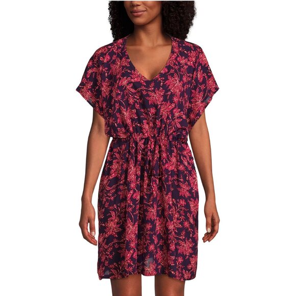 NWT LANDS’ END Floral Kaftan Cover-up Mini Dress - Picture 2 of 14